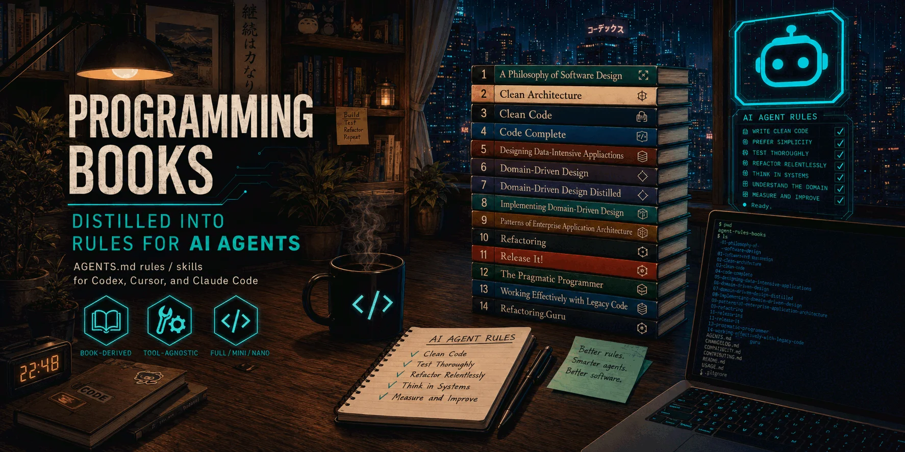 13 programming books as AI agents rules